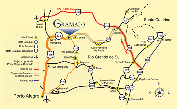 Mapa de como chegar a Gramado